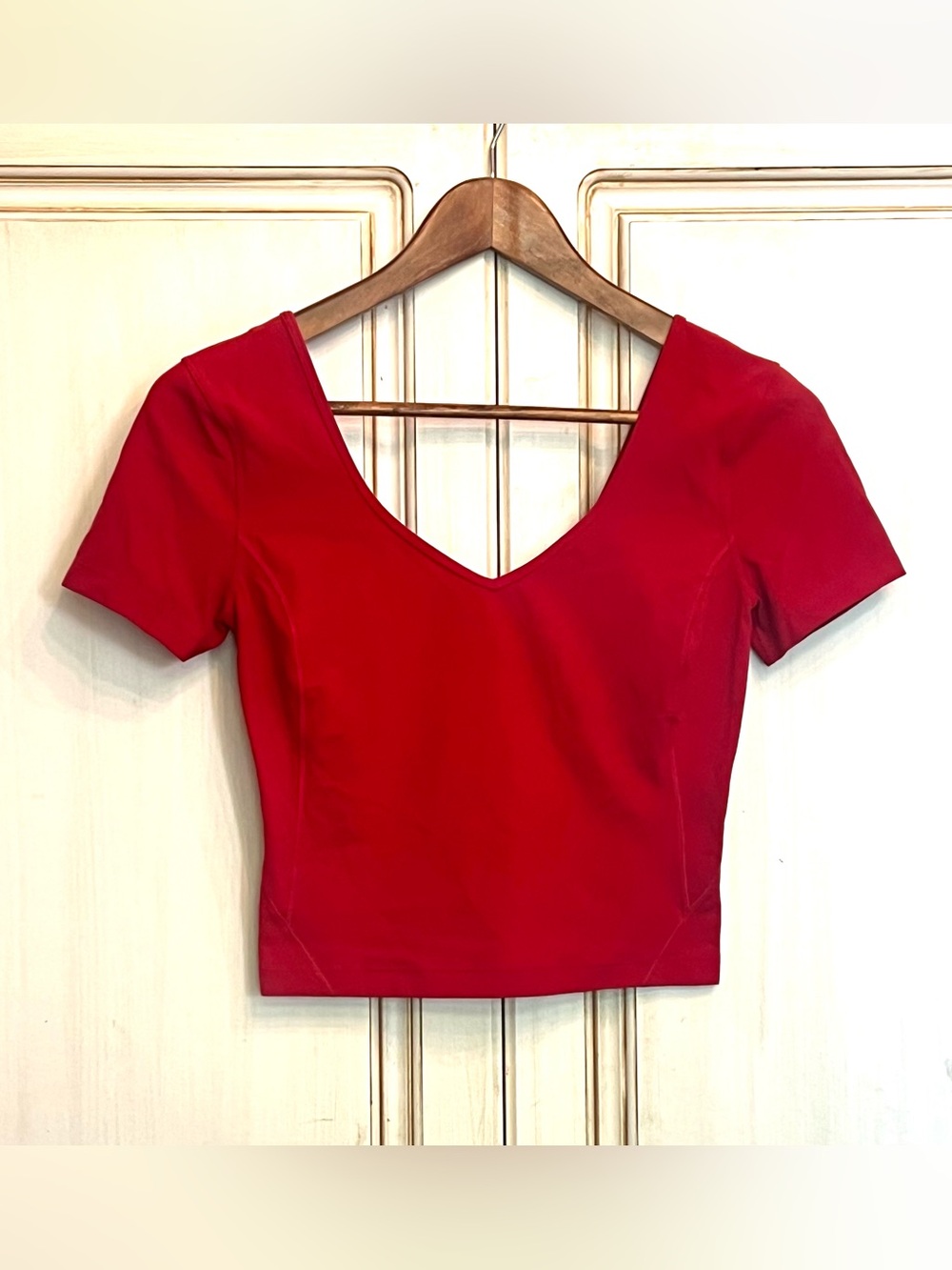 Lululemon Align Short Sleeve Shirt Red Size 4 Cropped V-Neck Top Athletic Active